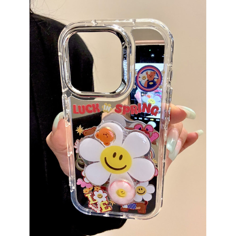 Ameigas Mirror Sunflower Bear Case - Reflective Design with Flip-Out Stand & Soft Protection