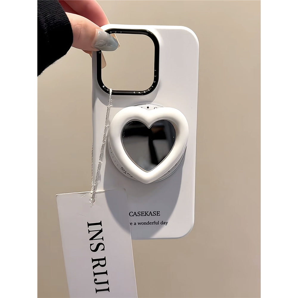 Ameigas Mirror-Heart Case - White Heart Reflective MagSafe Stand Cover