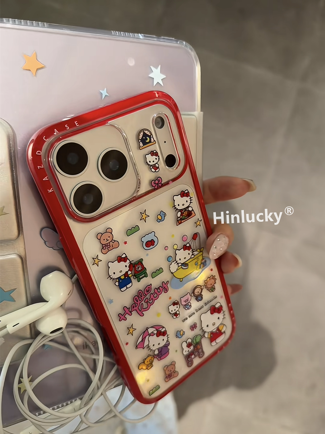 Ameigas J-K Deco Case - Cute Cartoon Cat Stickers with Red Acrylic Edge