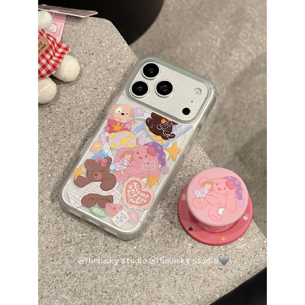 Ameigas Plush Buddy Stand Case - Japanese Korean Doll MagSafe Velvet Cover