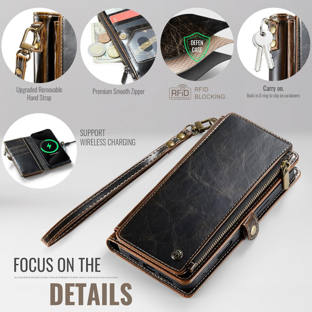 Ameigas RFID Blocking Zipper Wallet Phone Case with Magnetic Snap