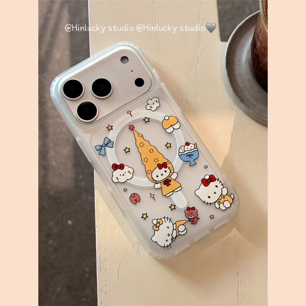 Ameigas Twirling Star Kitty Case - Long Hat Cat Rotating MagSafe Stand & Silky Cover