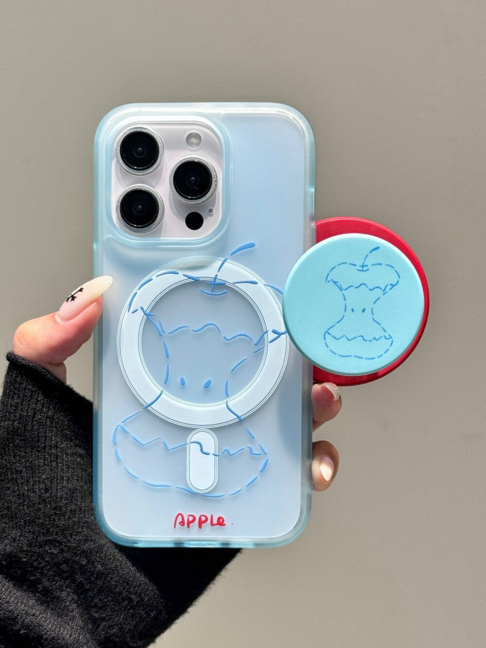 Ameigas Haze Blue Case - Minimalist Line Art & Apple Core Print with Magnetic Matte Finish