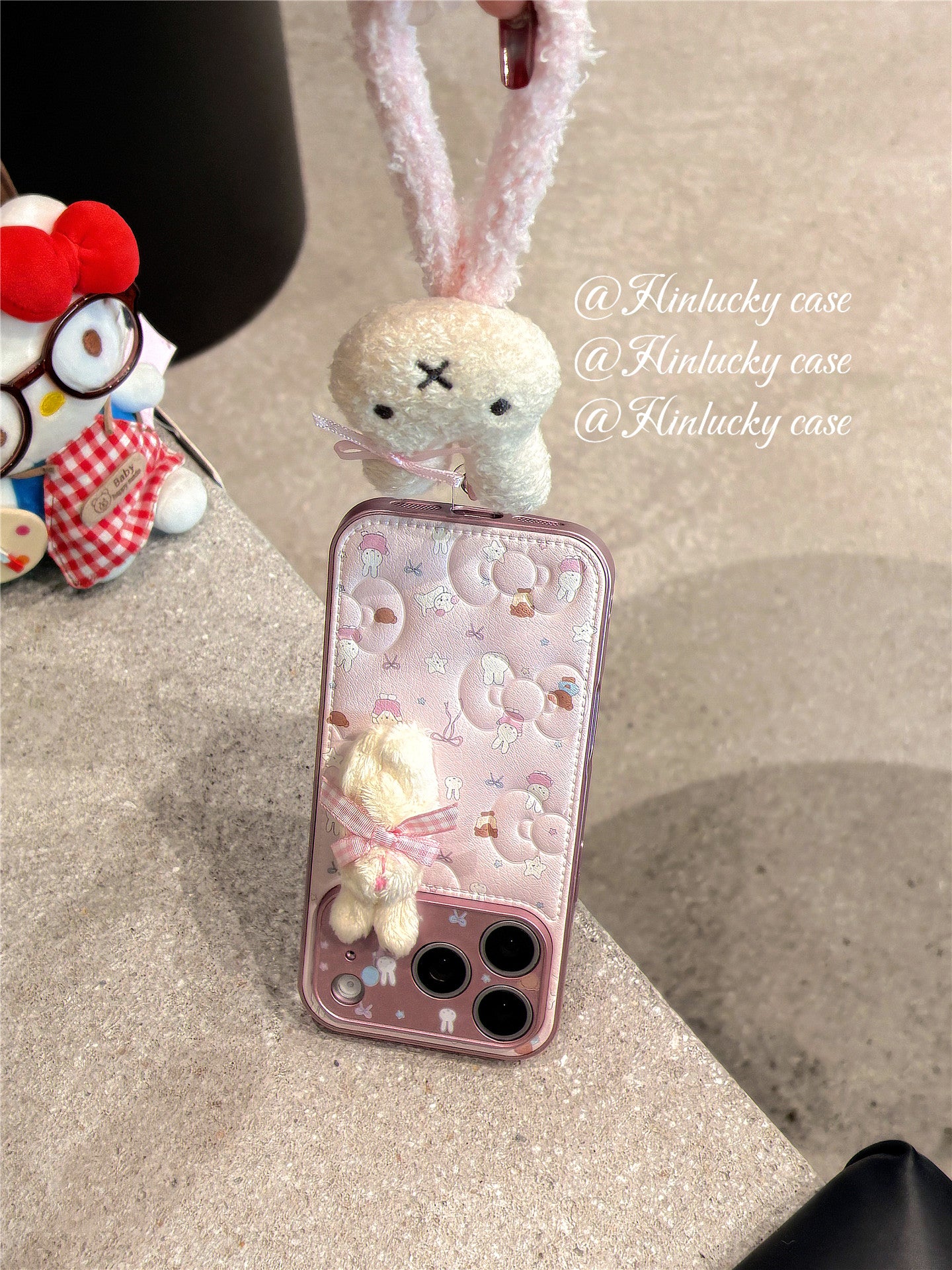 Ameigas Dreamy Bunny Strap Case - Plush Starry Rabbit with Detachable Lanyard Cover
