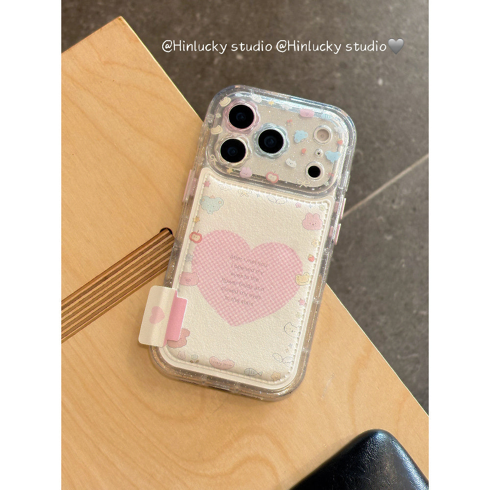 Ameigas Pink Love Beast Case - Playful Animal & Hearts with Detachable Chain