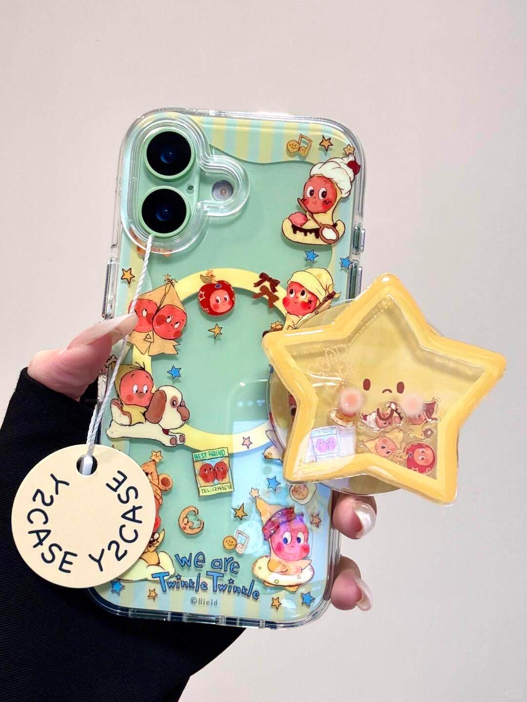 Ameigas Cute Transparent Star Character Magnetic Shake Stand Phone Case - Ameigas