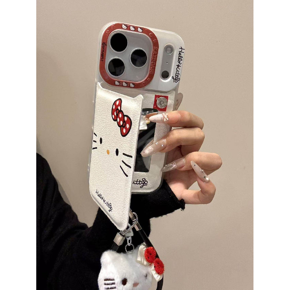 Ameigas Korean Style Cat Flip Case - Cute Emoji Cat Design with Front Cover & Mirror