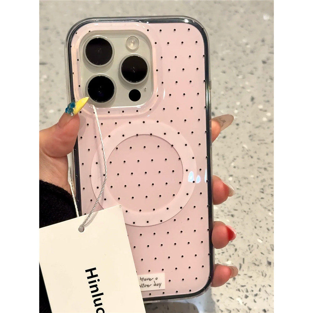 Ameigas Spin-Spring Vinyl Case - Pink Polka Dot Record with Bobble & Stand