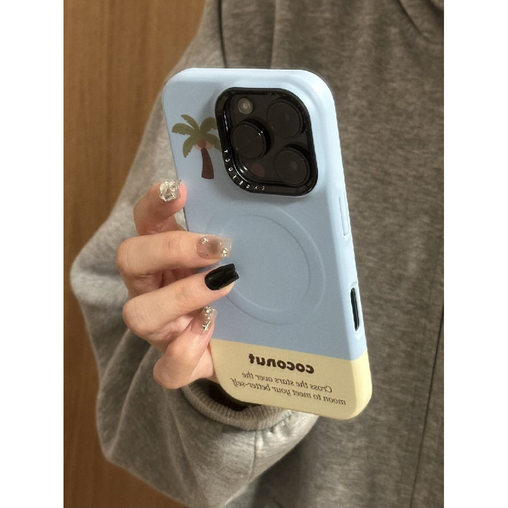 Ameigas Plaid & Palm Case - Yellow Checkered Design with Coconut Print, Detachable Kickstand & Magnetic Lock