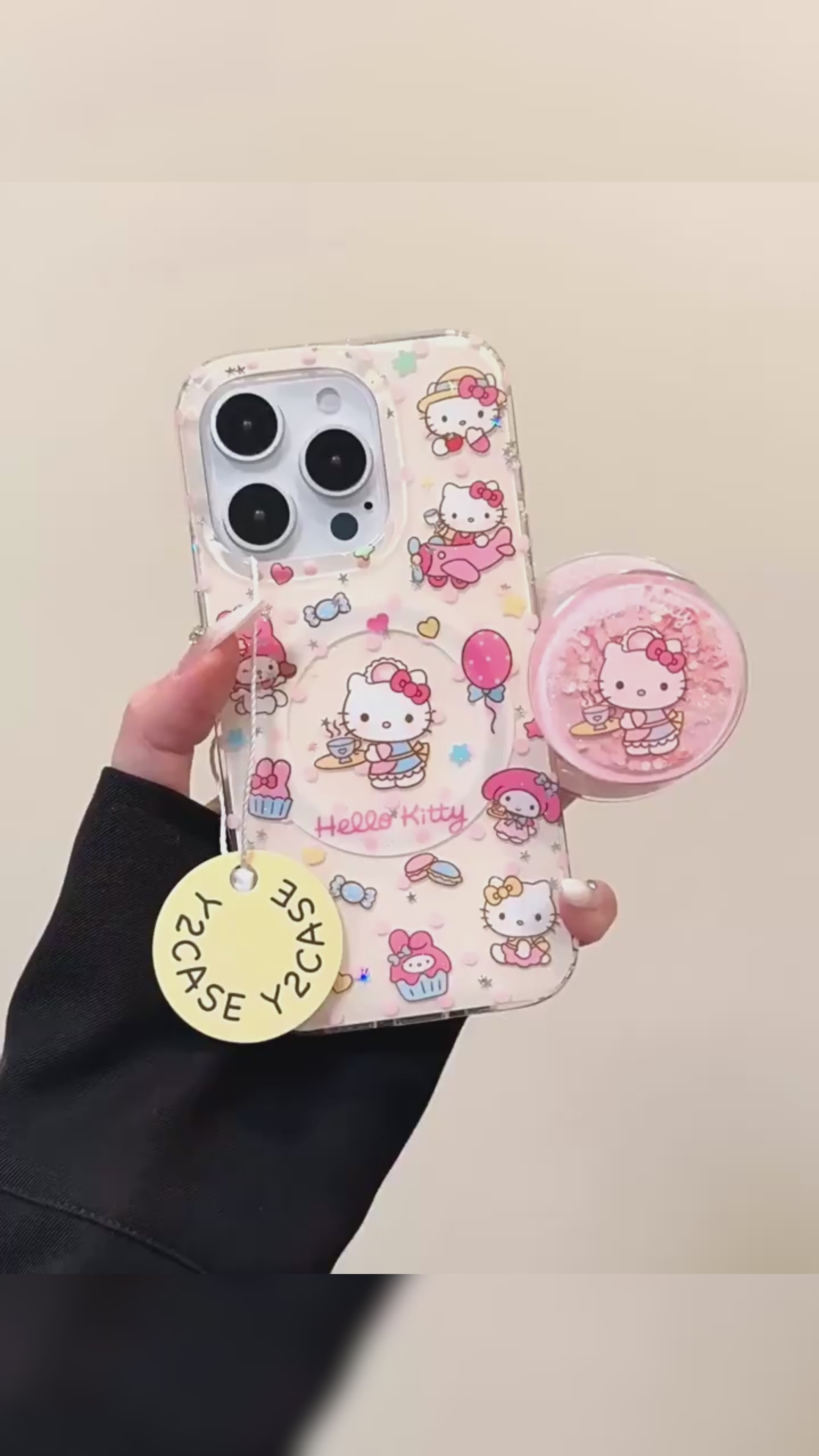 Ameigas Magnetic Maid Kitty Case - Cute Heart & Lace Design with Detachable Pearl Chain & 2-Layer IMD Protection