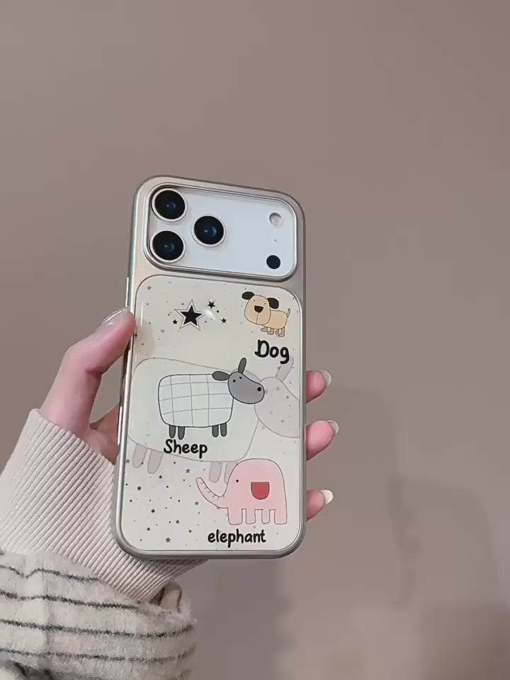 Ameigas Creative Abstract Sheep iPhone Case – Electroplated Border, Durable IMD Shockproof Hard Cover