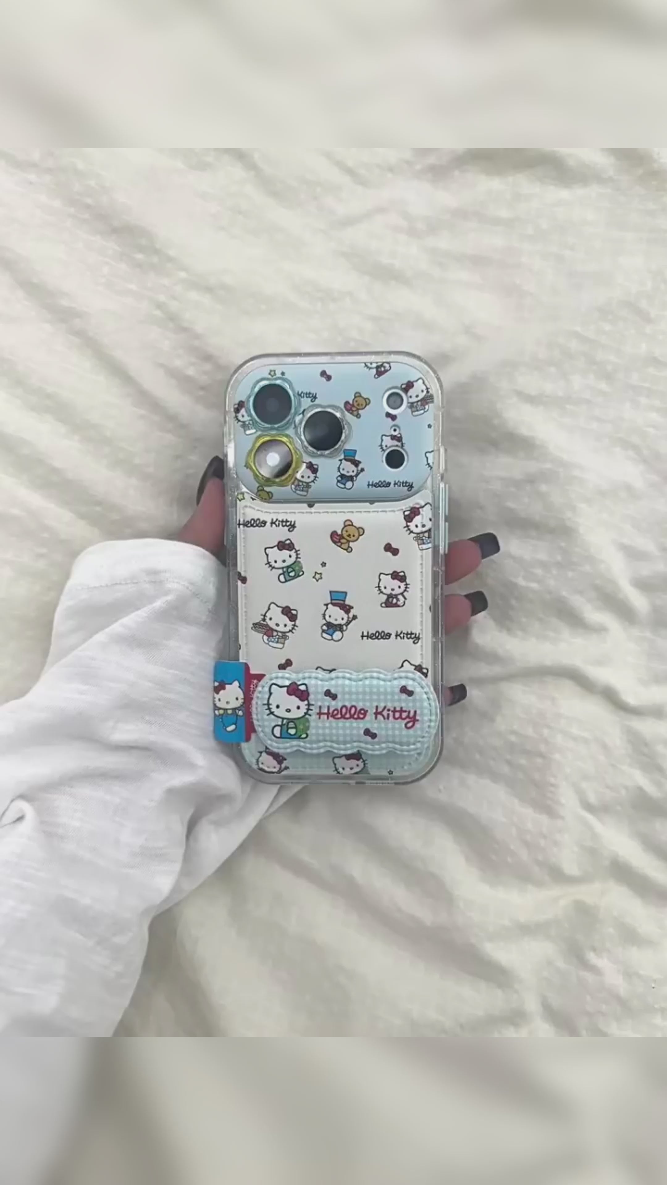 Ameigas White Leather Kittens Case - Full-Coverage Cat Print on Soft Leather-Texture with All-Around Protection