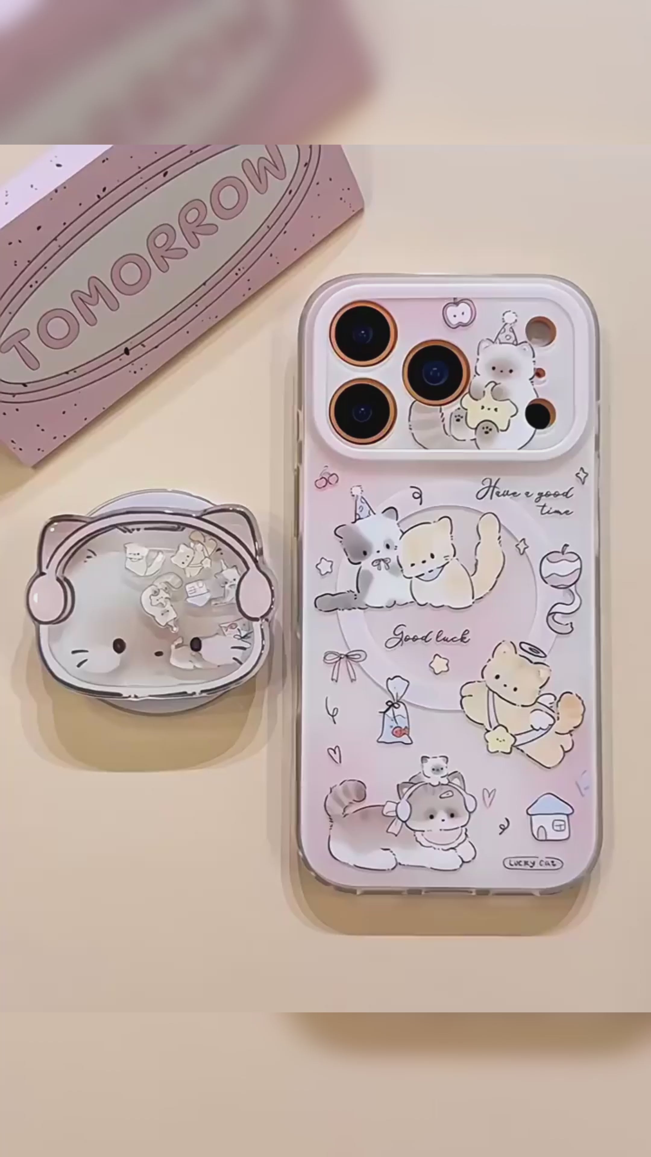 Ameigas Pink Gradient Cat Dual-Layer Magnetic Stand Phone Case