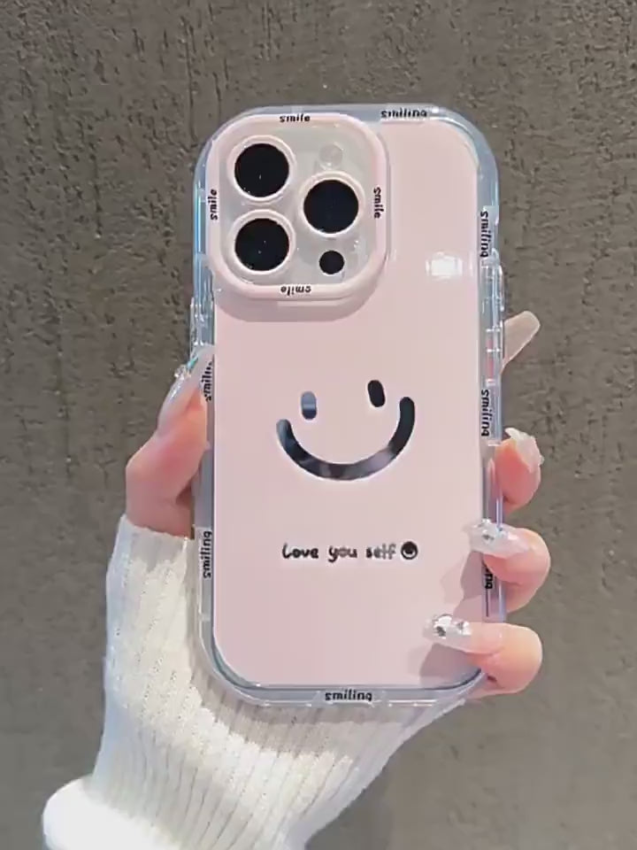 Ameigas Pink Smiley iPhone 17 Pro Max Case – Cute Silicone Protective Cover, Full Body Shockproof, Creative Ins Style