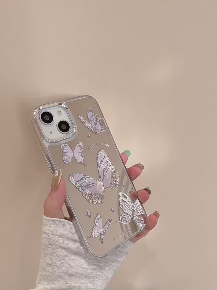 Ameigas Luxury Butterfly Mirror Case for iPhone 17 Pro Max – Electroplated Soft PC Shockproof Cover, Silver Gray