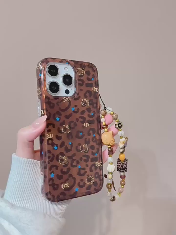 Ameigas Cartoon Cat & Star iPhone Case – Cute Leopard Print Design, IMD Printed Soft Cover for iPhone 14–17