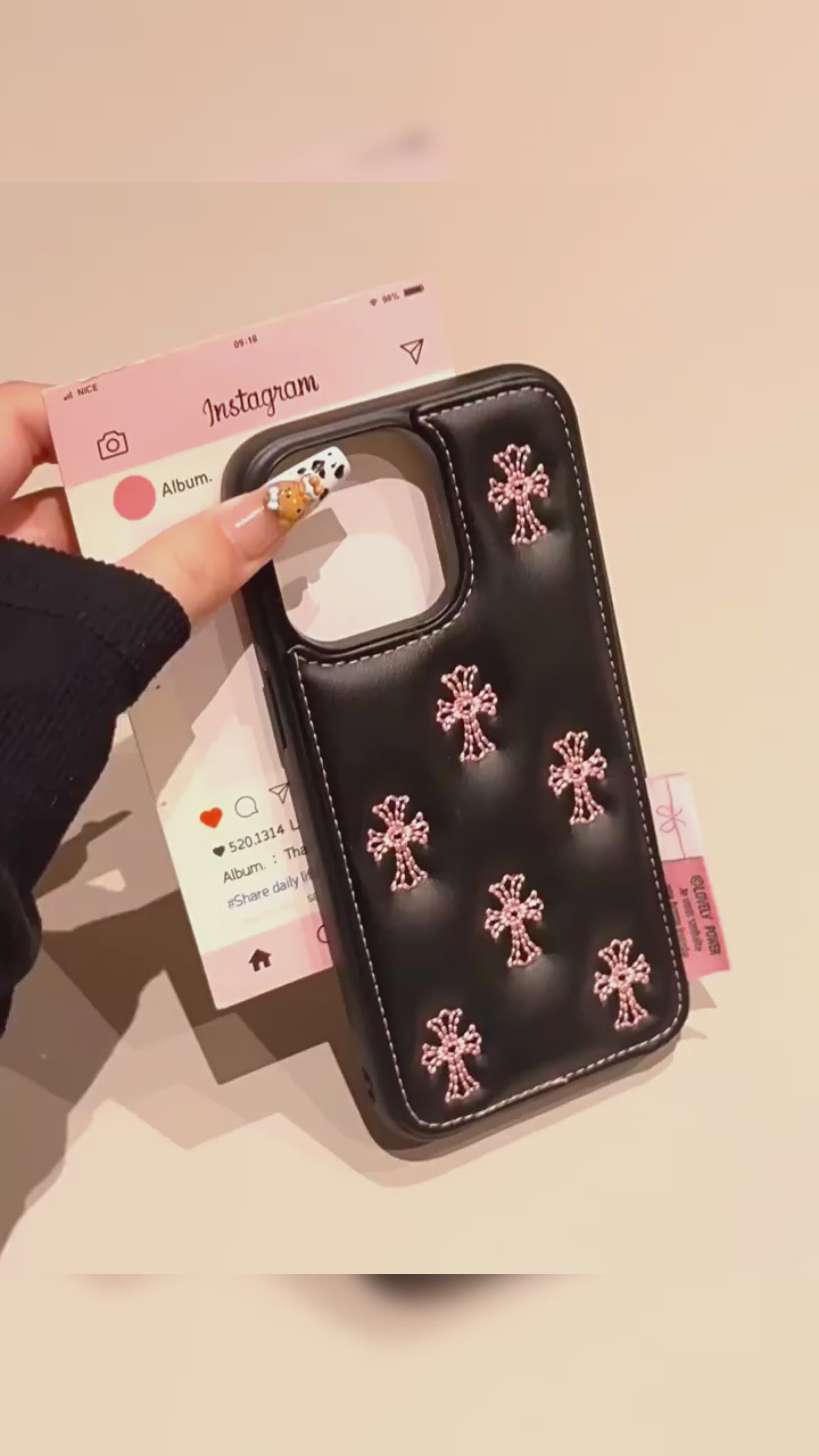 Ameigas Chrome Hearts 3D Case - Black Bubble Design with Gothic Cross Detail & Full-Body Protection - Ameigas