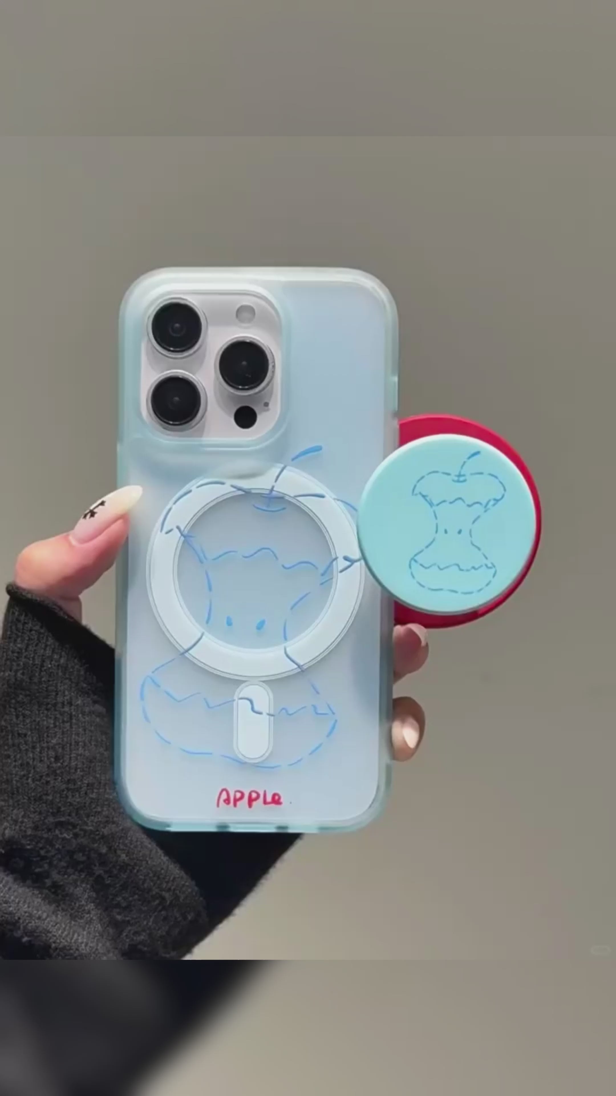 Ameigas Haze Blue Case - Minimalist Line Art & Apple Core Print with Magnetic Matte Finish