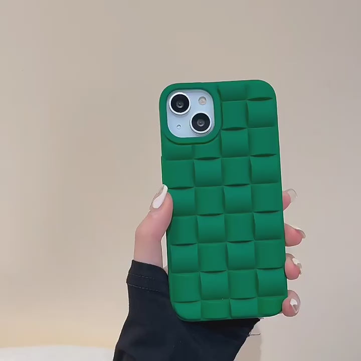 Ameigas BV Green Woven Texture iPhone Case – TPU Shockproof Full-Cover for iPhone 12–17 Pro Max