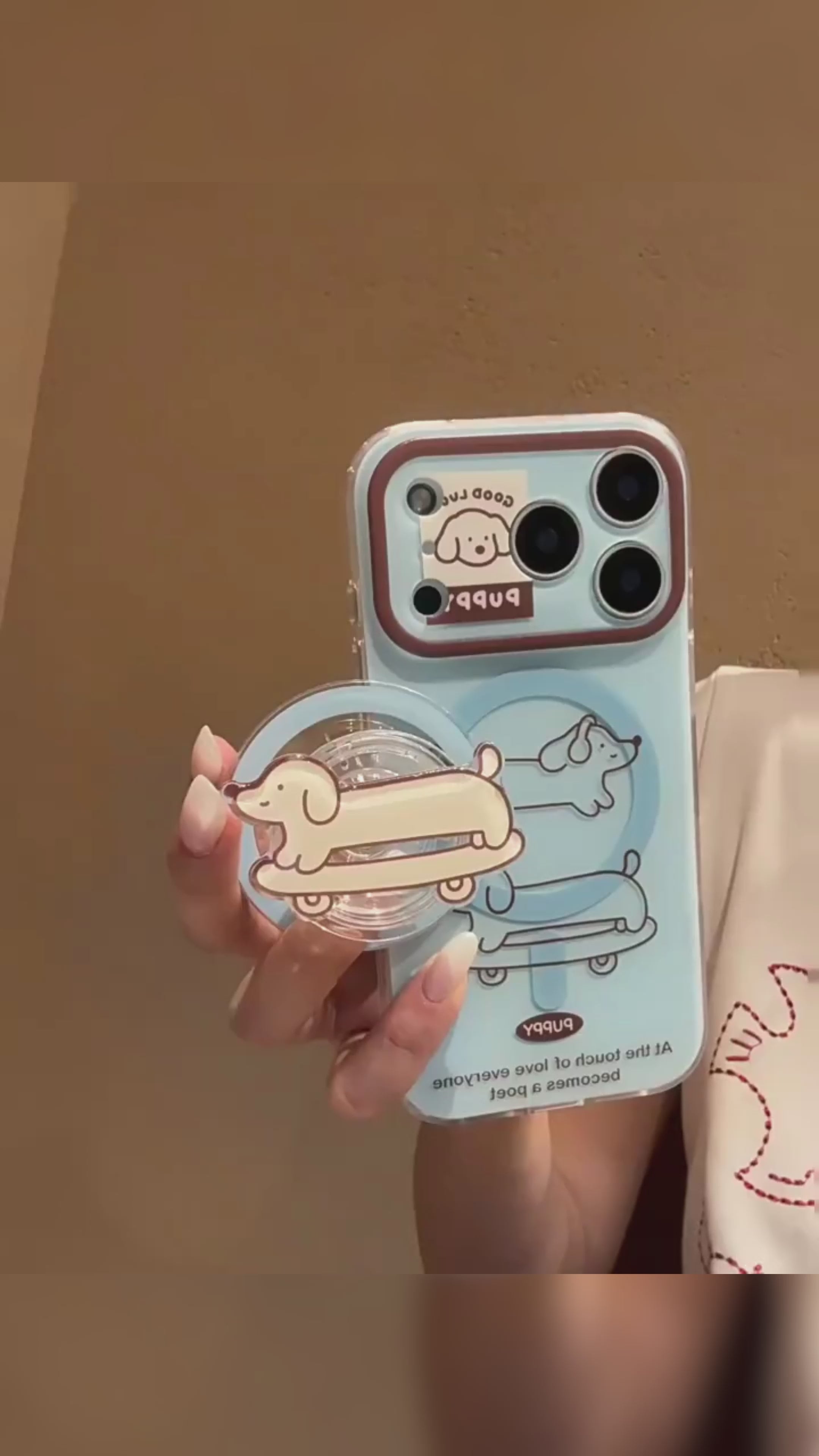 Ameigas Skateboarding Dachshund Case - Line Art Design with Card Holder & Magnetic Stand