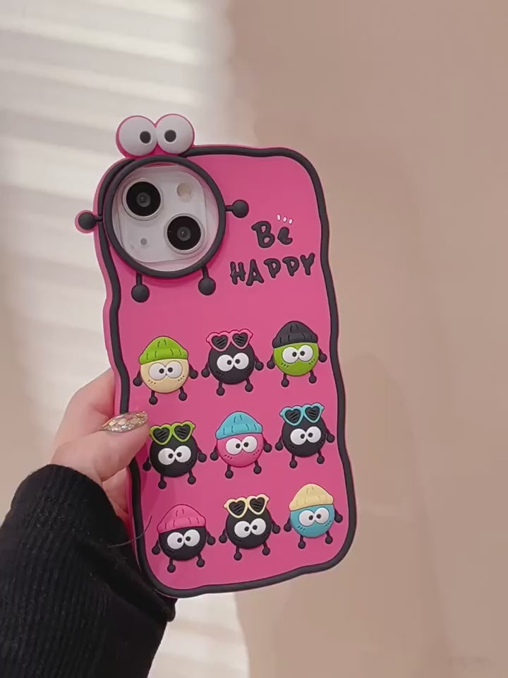 Ameigas Cute Soot Sprite Silicone iPhone Case – 3D Cartoon Soft Cover for iPhone 12–17 Pro Max, Full Protection