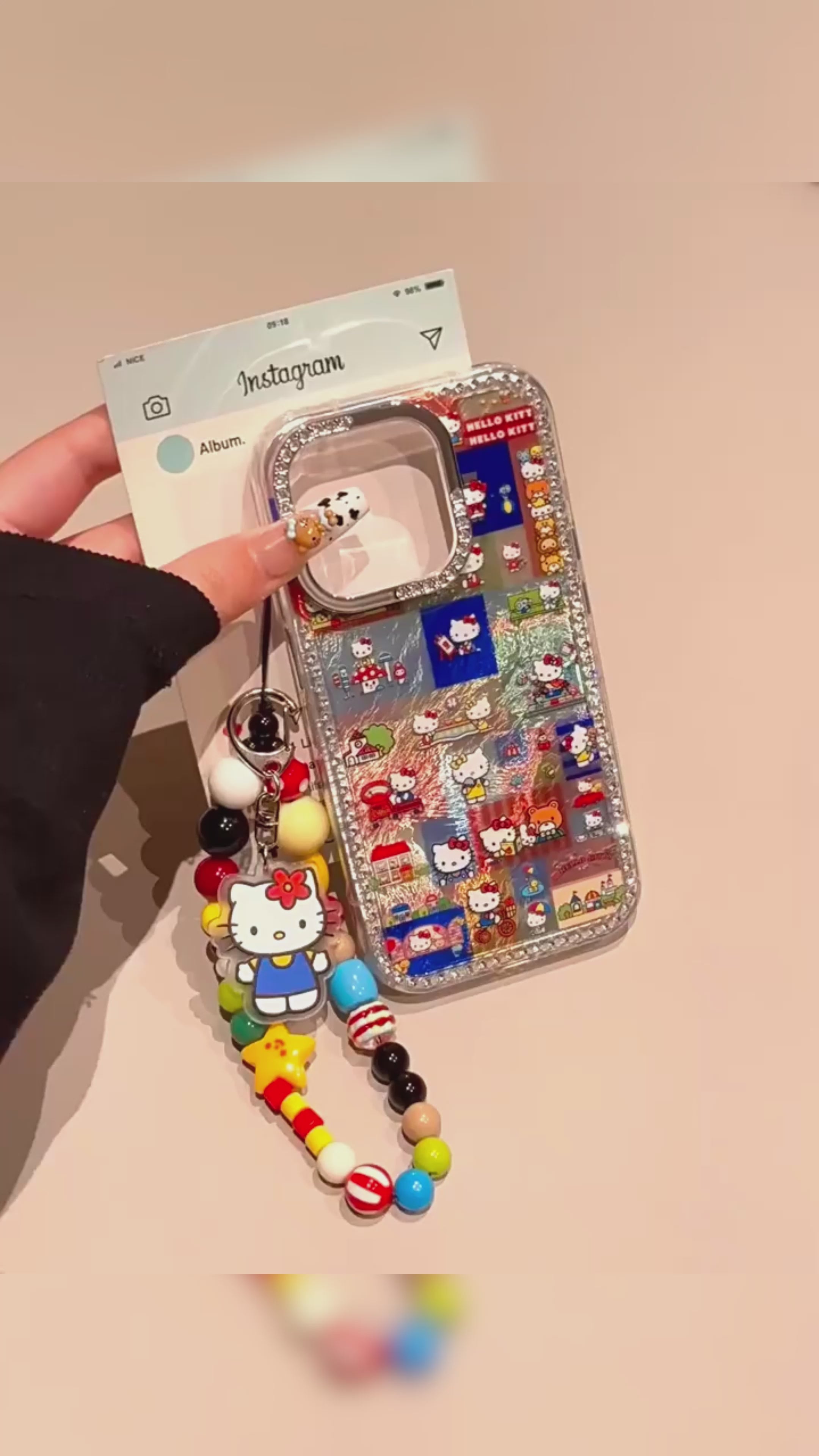 Ameigas Sweetheart Squares Case - Dessert Kitty Plaid with Detachable Chain