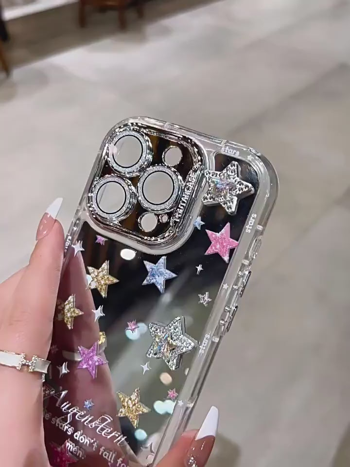 Ameigas Y2K Style Mirror iPhone Case – 3D Star Glitter Hard Cover, Full Protection for iPhone