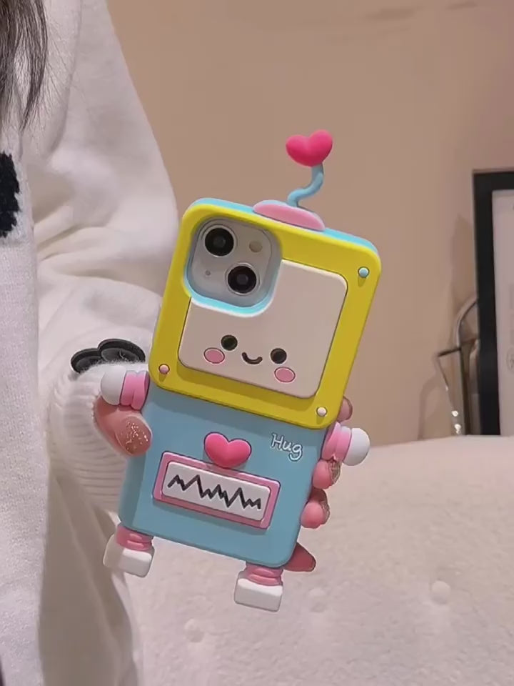 Ameigas Trendy 3D Robot Silicone iPhone Case – Creative Cartoon Soft Protective Cover for iPhone