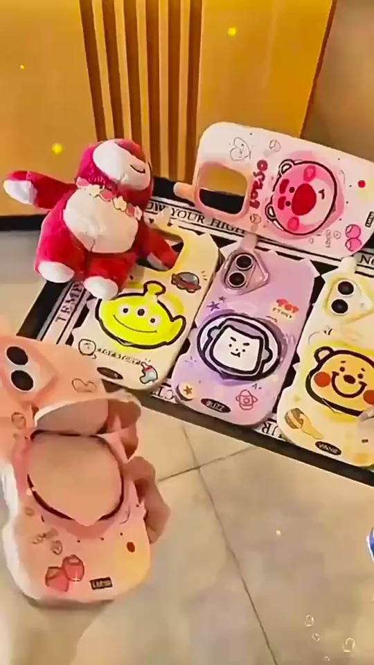 Ameigas Trendy Flip Mirror iPhone  Pro Case – Cute Cartoon Kickstand Protective Shell for iPhone