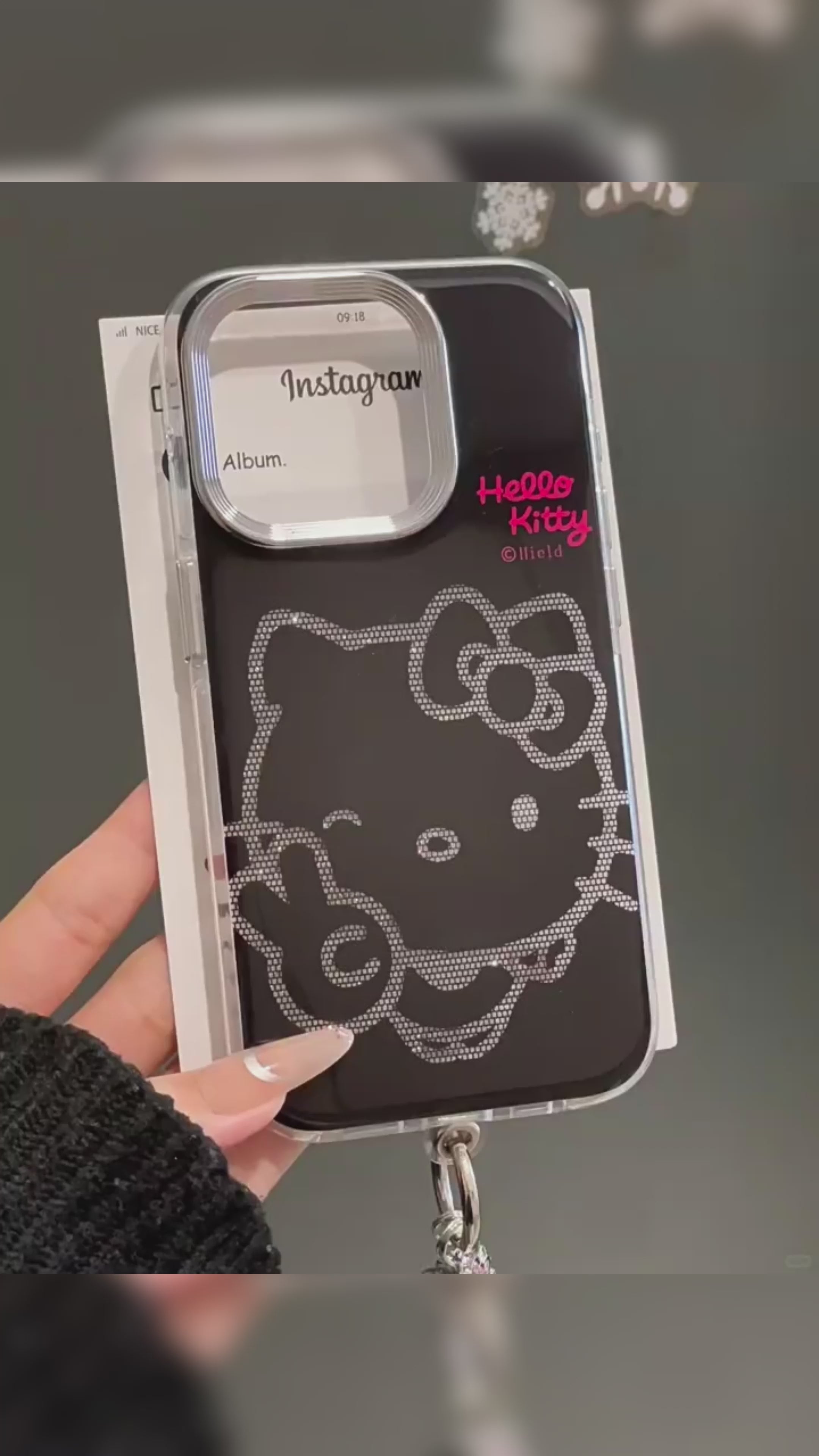 Ameigas Glitter Peace Case - Black Background with Sparkle Kitty & Peace Sign