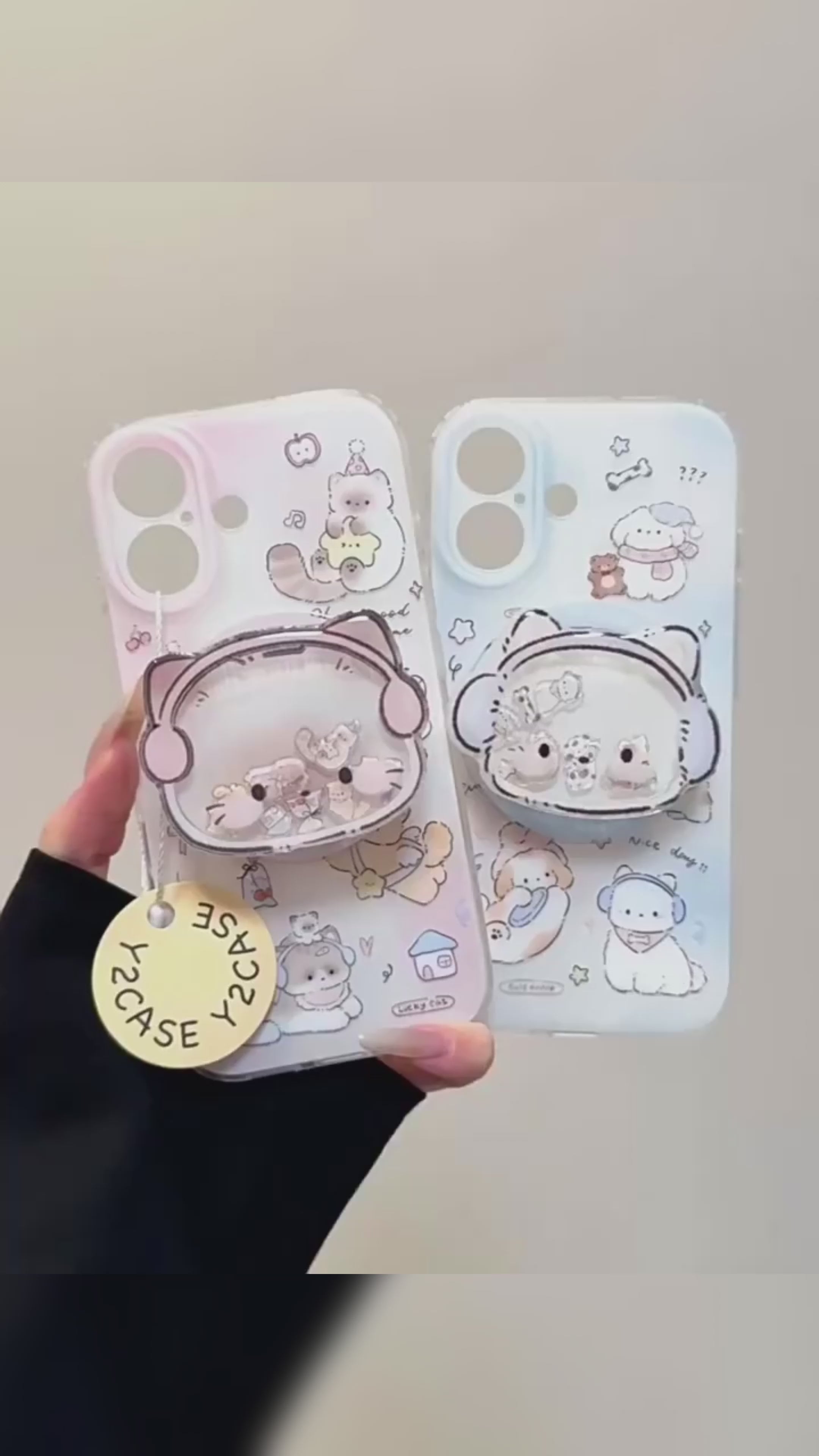 Ameigas Wobble Kitten Case - Super Cute Cartoon Cat with Magnetic Spring & Pop Out Stand